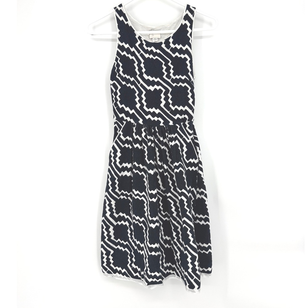 Anthropologie Postmark Black White Geometric Zigzag‎ Fit Flare Knit Dress Size 0